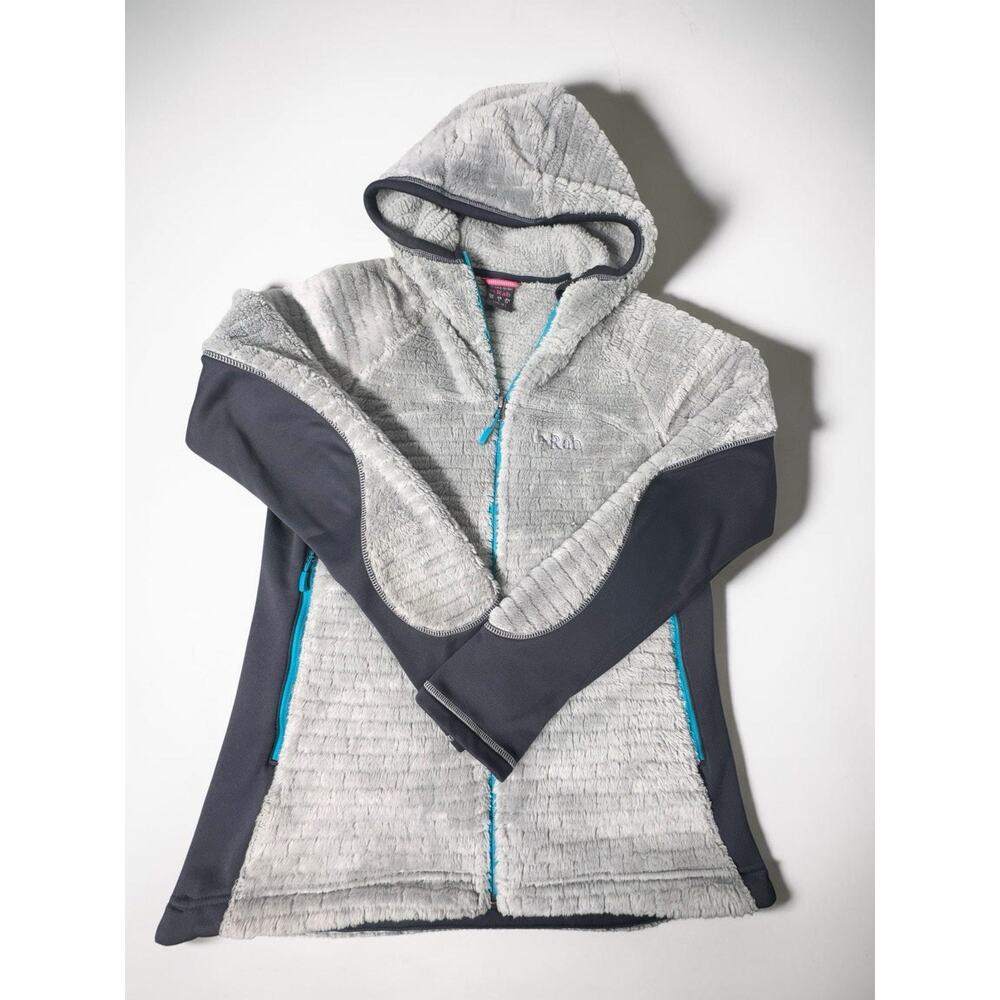 Rab Catalyst Jacket Womens L Grey Polartec Fleece Hooded Full Zip Outdoor